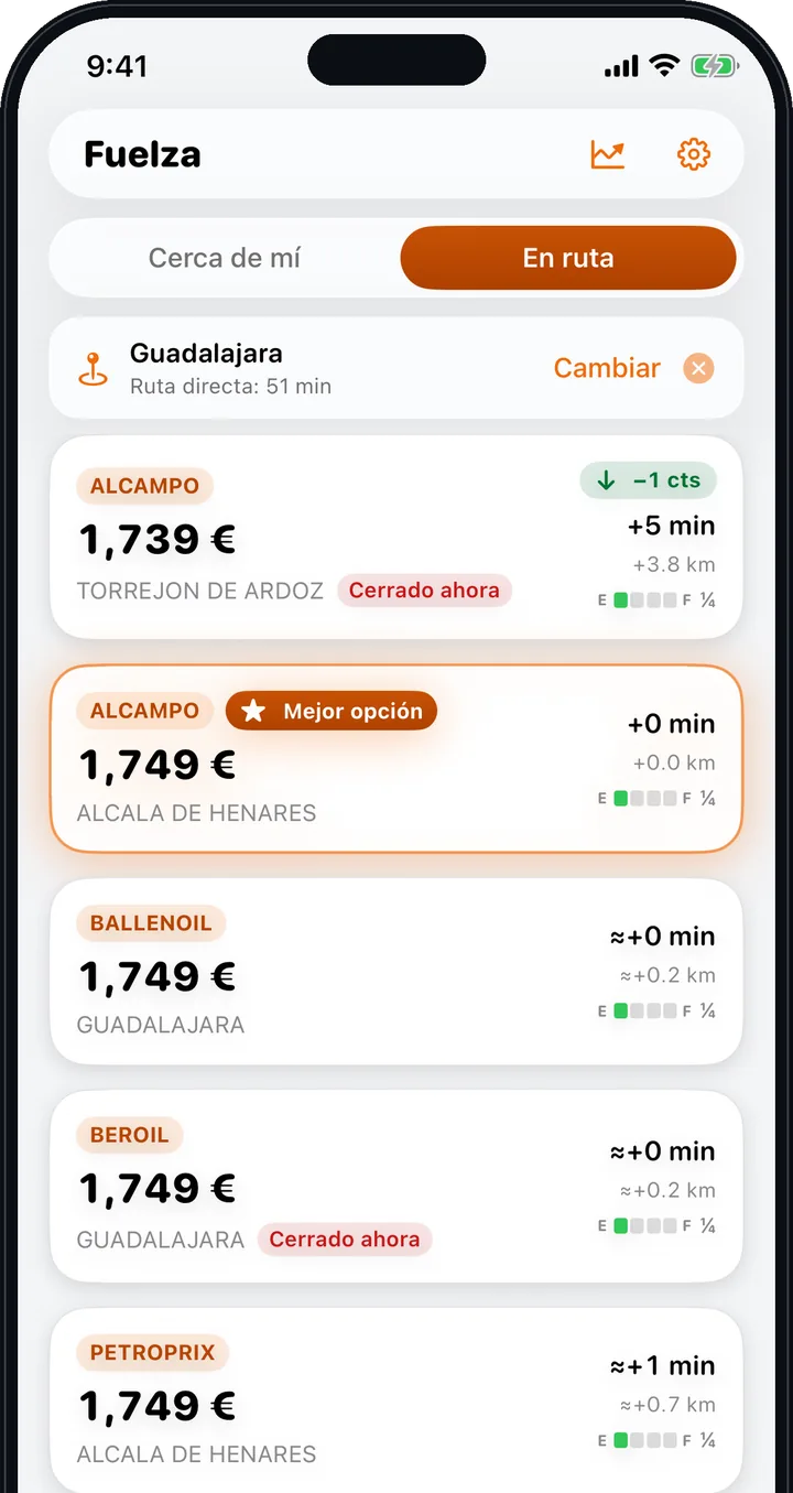 En ruta — Reposta por el camino sin desviarte